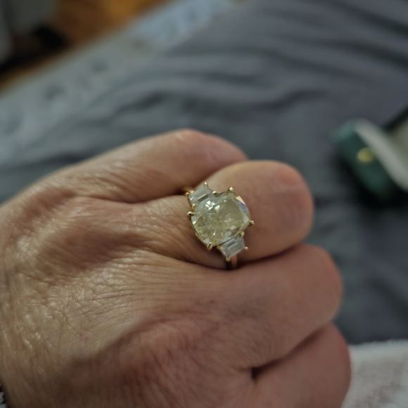 Moissanite Yellow 4.00 Ct. Cushion Center & White .70 Ct. Trapezoid Sides Size 7 - Picture 8 of 12